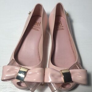 Mel by Melissa Pink Shoes with a Glitter Bow and Gold Detail Toddler Size 11